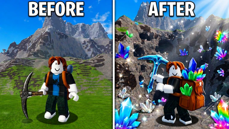 Mine a Mountain climber with a pickaxe and rare crystals